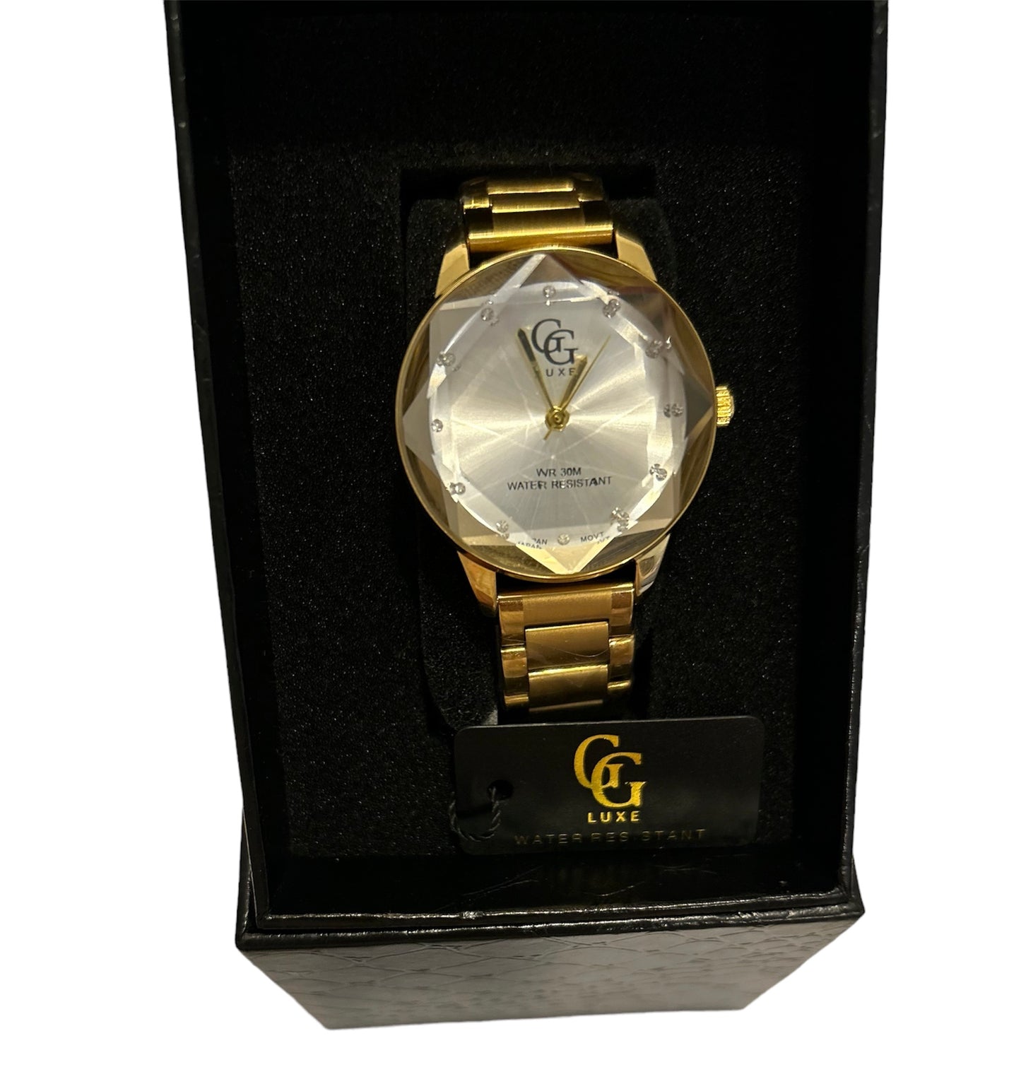 Montre GG luxe Bracelet Doré acier inoxydable Fond blanche